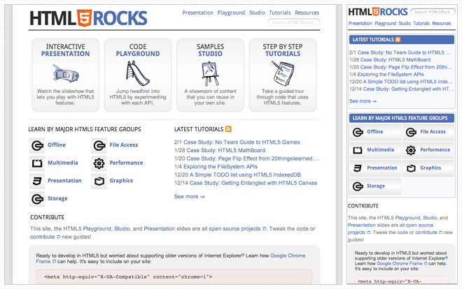 Desktop and mobile html5rocks.com