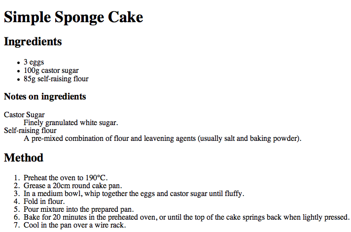Screenshot showing the recipe page