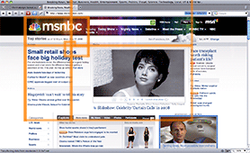 A screen capture of msnbc.msn.com with the first seven golden rectangles superimposed on the layout.