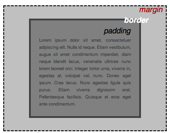 how css layout works with margin outside the box and padding inside the box