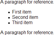 Screenshot of default list styles with a larger left indent than paragraphs.