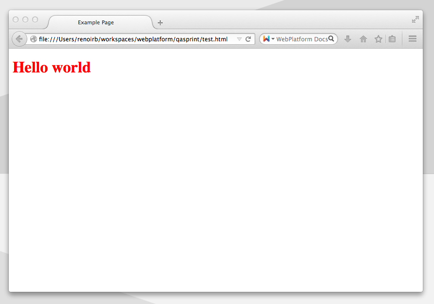 A web browser window with Hello world in red