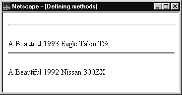 Two lines saying: "a beautiful 1993 Eagle Talon TSi" and "a beautiful 1992 Nissan 300ZX"