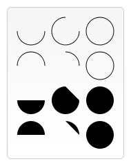 A canvas with a series of arcs and sections of filled circles